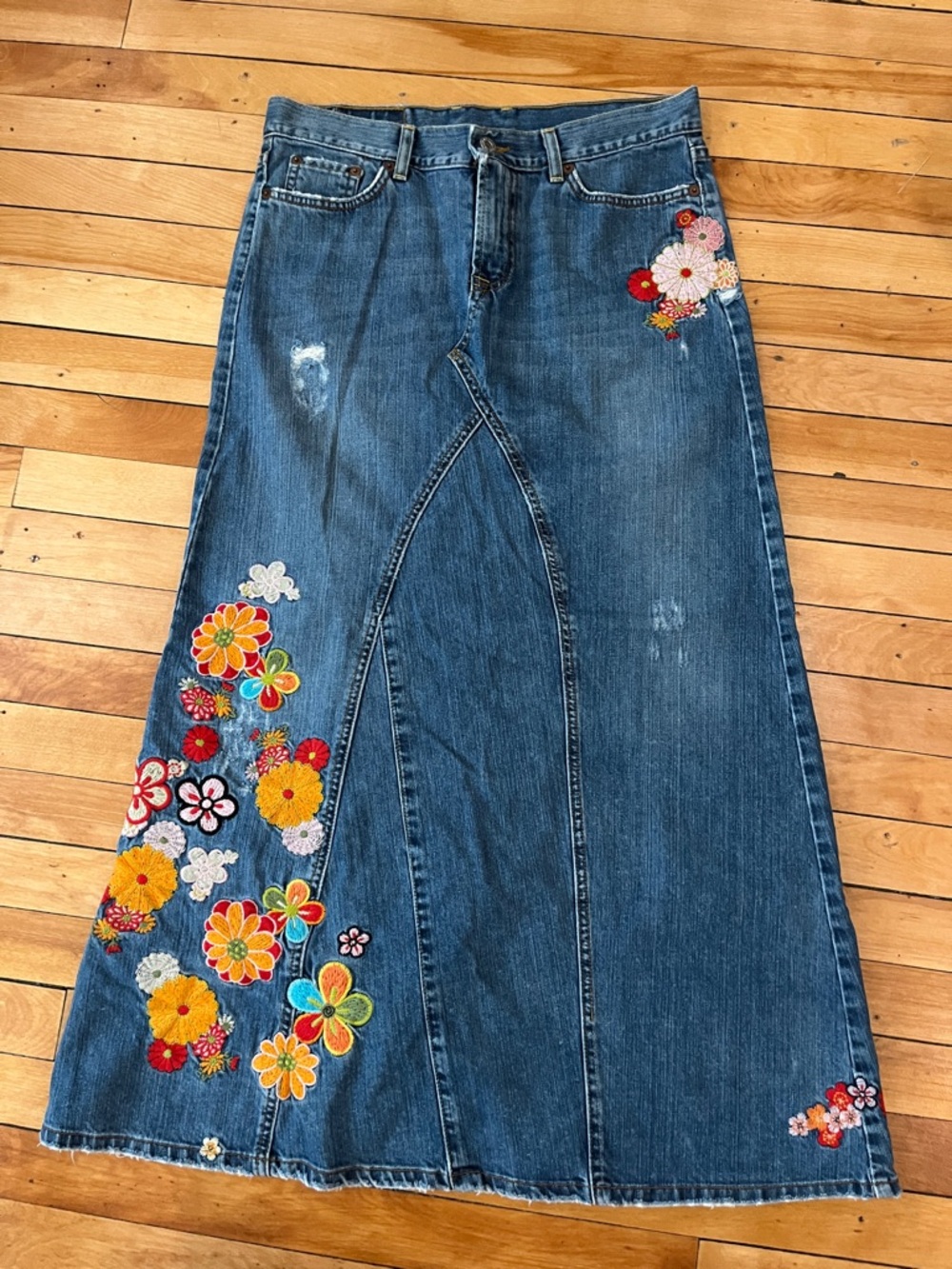 Lucky Brand Kimono Flower Power Jean Skirt